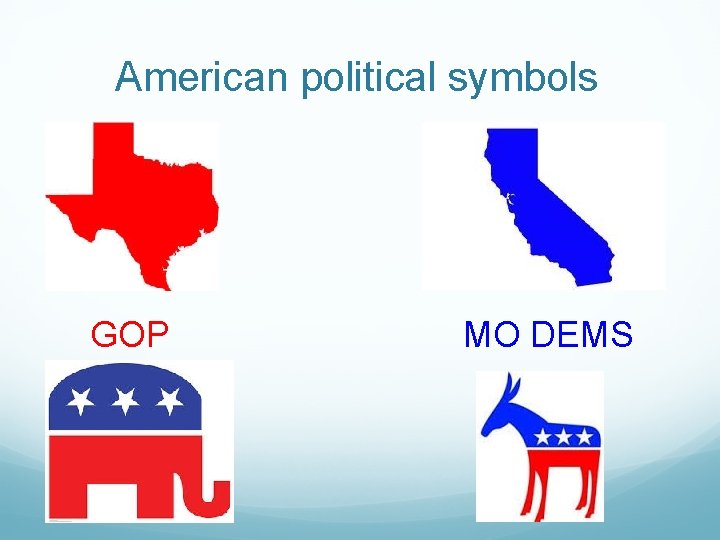 American political symbols GOP MO DEMS 