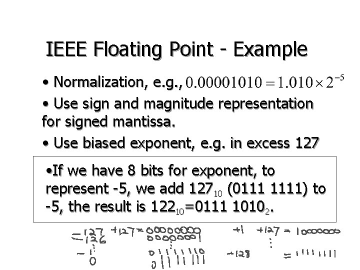 IEEE Floating Point - Example • Normalization, e. g. , • Use sign and