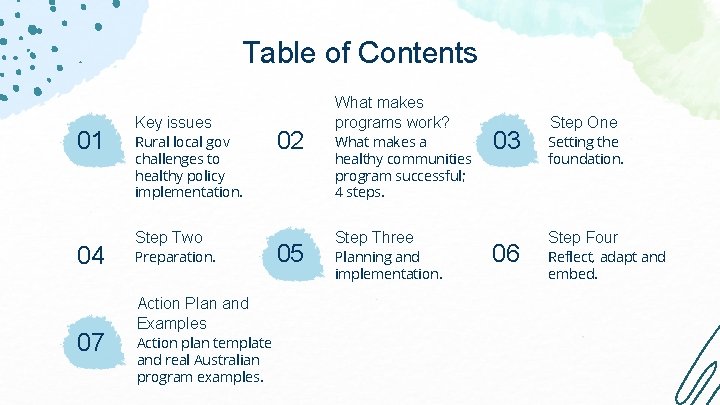 Table of Contents 01 04 07 Key issues Rural local gov challenges to healthy Table of Contents 01 04 07 Key issues Rural local gov challenges to healthy