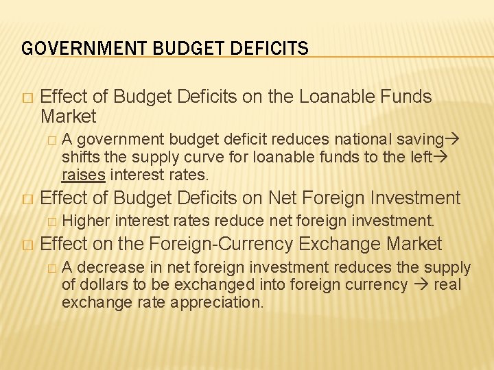 GOVERNMENT BUDGET DEFICITS � Effect of Budget Deficits on the Loanable Funds Market �
