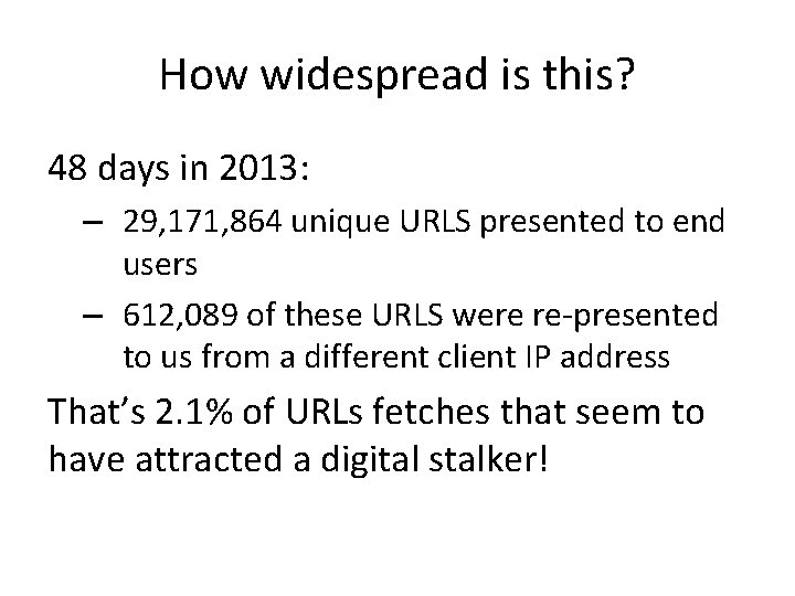 How widespread is this? 48 days in 2013: – 29, 171, 864 unique URLS