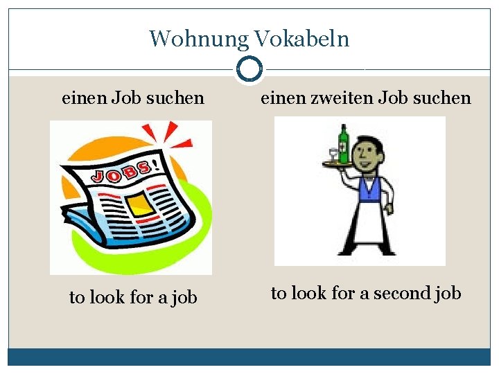 Wohnung Vokabeln einen Job suchen einen zweiten Job suchen to look for a job