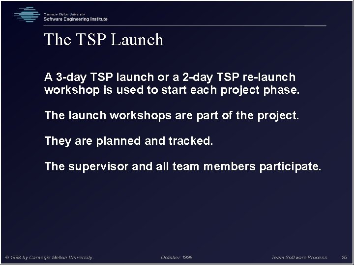 The TSP Launch A 3 -day TSP launch or a 2 -day TSP re-launch