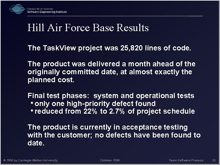 Hill Air Force Base Results The Task. View project was 25, 820 lines of