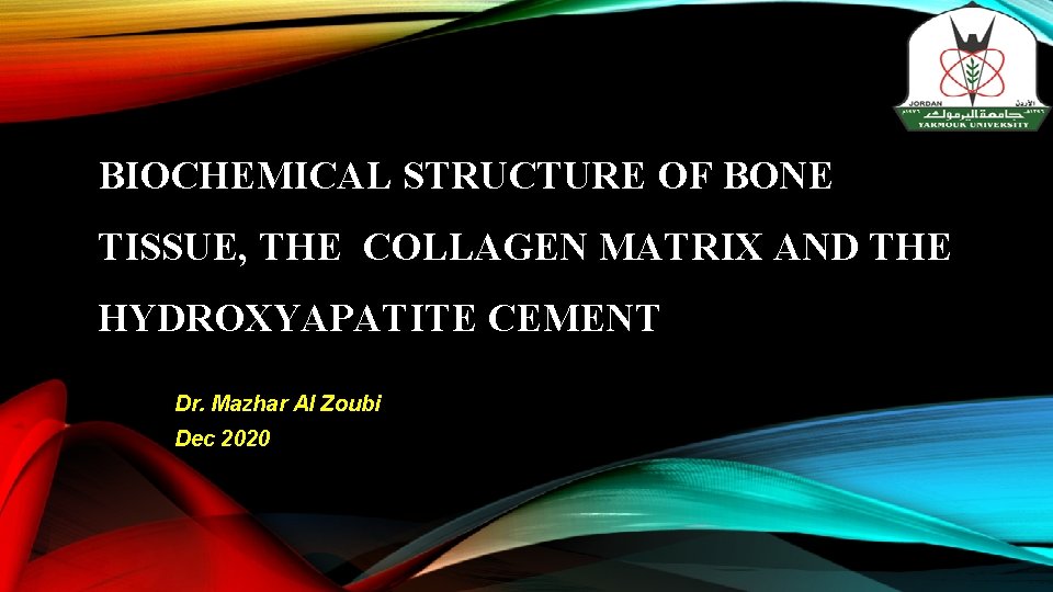 BIOCHEMICAL STRUCTURE OF BONE TISSUE, THE COLLAGEN MATRIX AND THE HYDROXYAPATITE CEMENT Dr. Mazhar