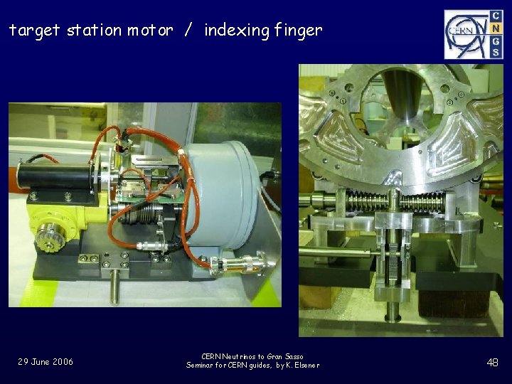 target station motor / indexing finger 29 June 2006 CERN Neutrinos to Gran Sasso