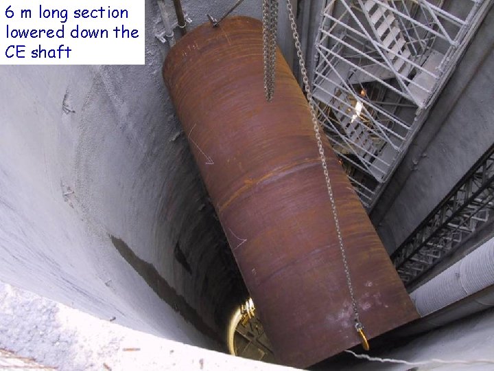 6 m long section lowered down the CE shaft 29 June 2006 CERN Neutrinos