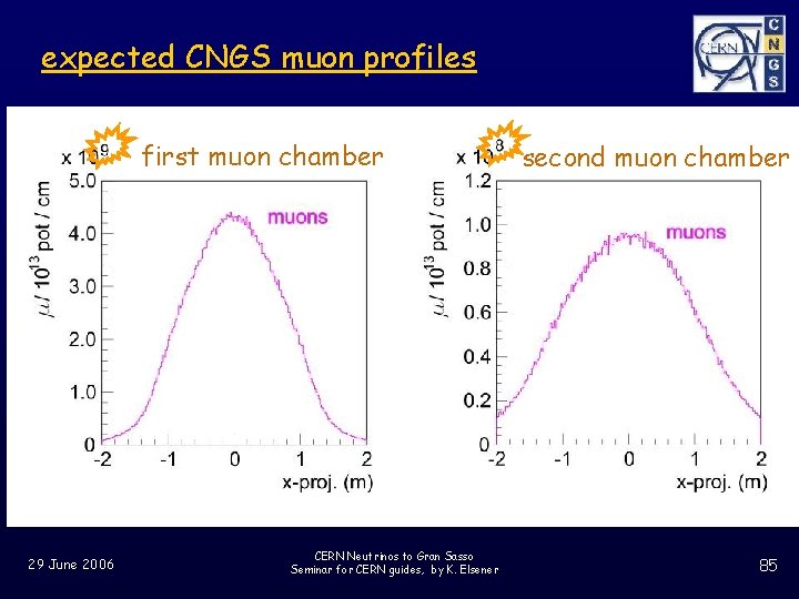 expected CNGS muon profiles first muon chamber 29 June 2006 CERN Neutrinos to Gran