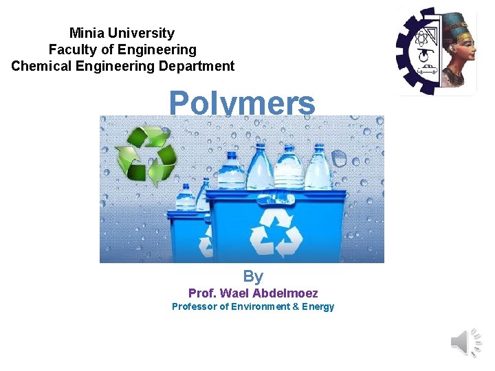 Minia University Faculty of Engineering Chemical Engineering Department Polymers By Prof. Wael Abdelmoez Professor