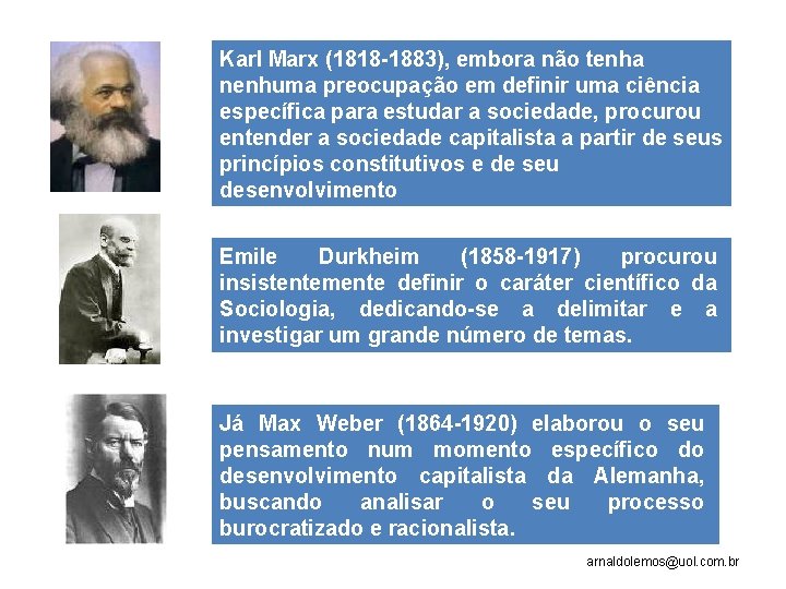 Karl Marx (1818 -1883), embora não tenha nenhuma preocupação em definir uma ciência específica