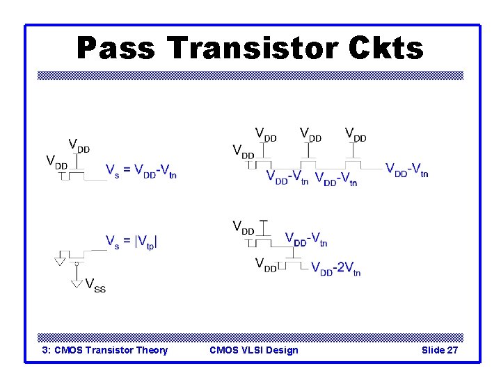 Pass Transistor Ckts 3: CMOS Transistor Theory CMOS VLSI Design Slide 27 