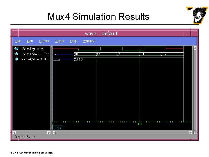Mux 4 Simulation Results EGRE 427 Advanced Digital Design 