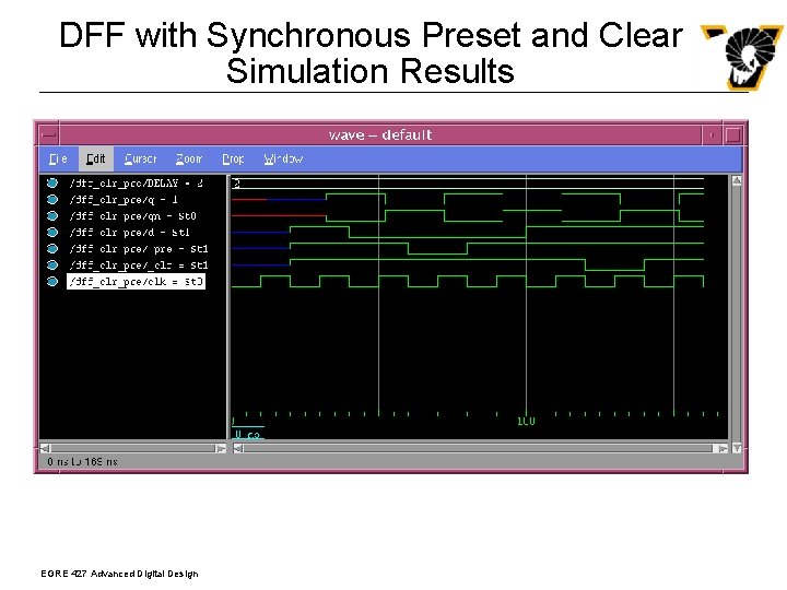 DFF with Synchronous Preset and Clear Simulation Results EGRE 427 Advanced Digital Design 