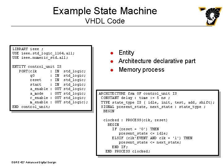 Example State Machine VHDL Code LIBRARY ieee ; USE ieee. std_logic_1164. all; USE ieee.