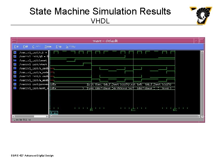 State Machine Simulation Results VHDL EGRE 427 Advanced Digital Design 