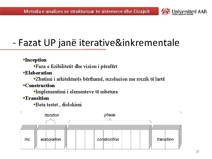 Metoda e analizes se strukturuar te sistemeve dhe Dizajnit - Fazat UP janë iterative&inkrementale