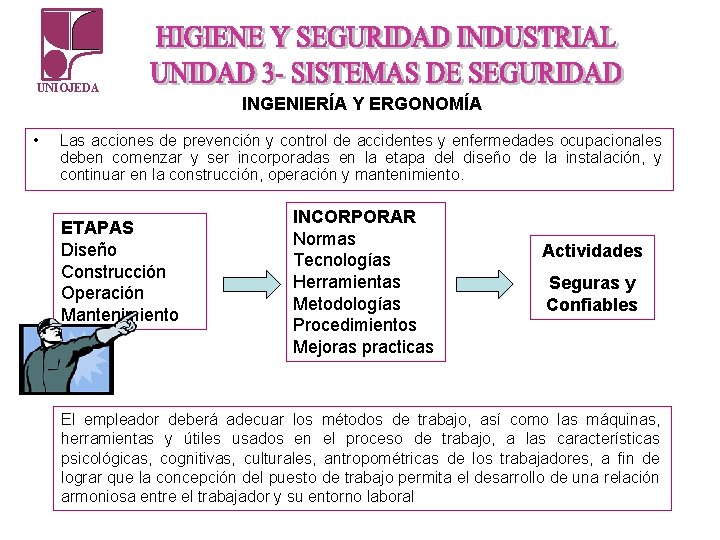 UNIOJEDA • INGENIERÍA Y ERGONOMÍA Las acciones de prevención y control de accidentes y