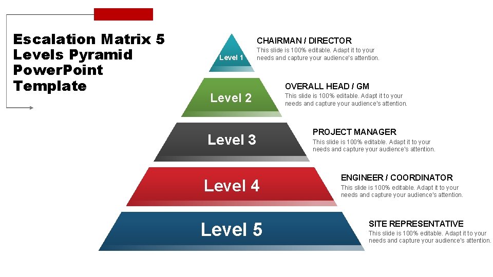 Escalation Matrix 5 Levels Pyramid Power. Point Template CHAIRMAN / DIRECTOR Level 1 This