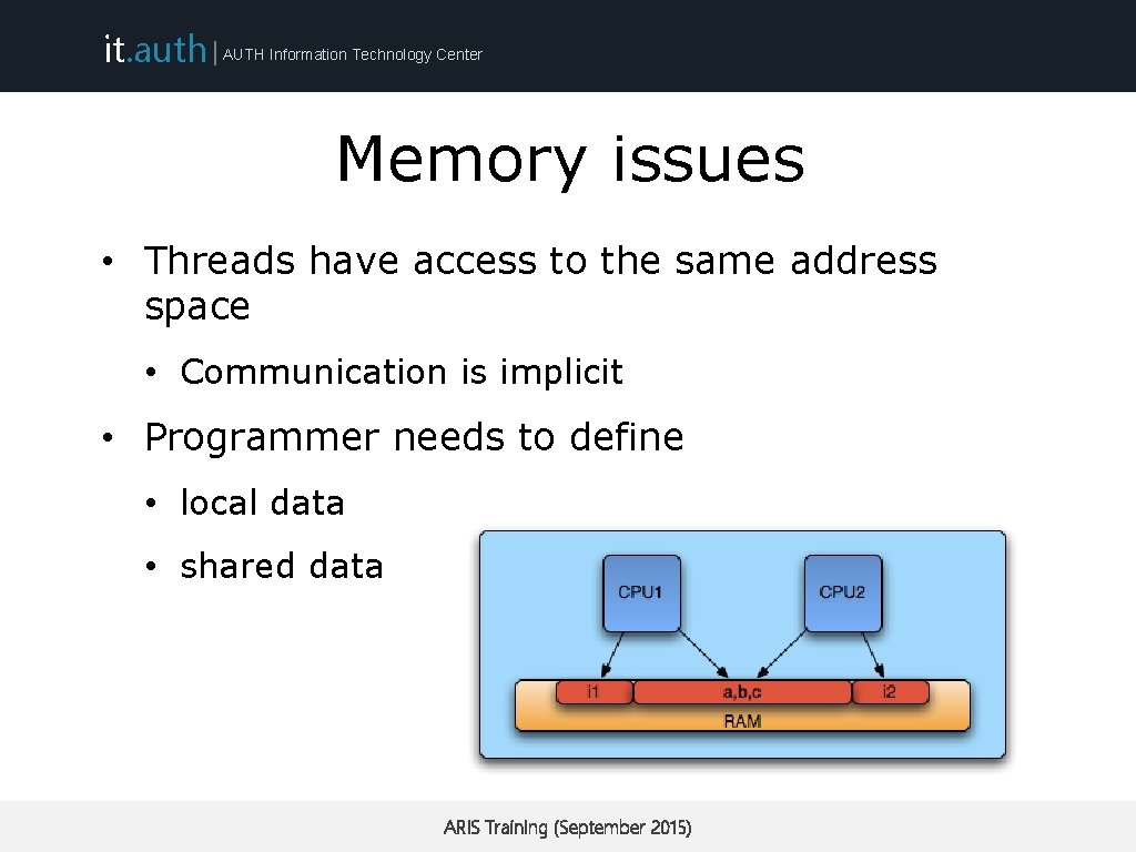 it. auth | AUTH Information Technology Center Memory issues • Threads have access to