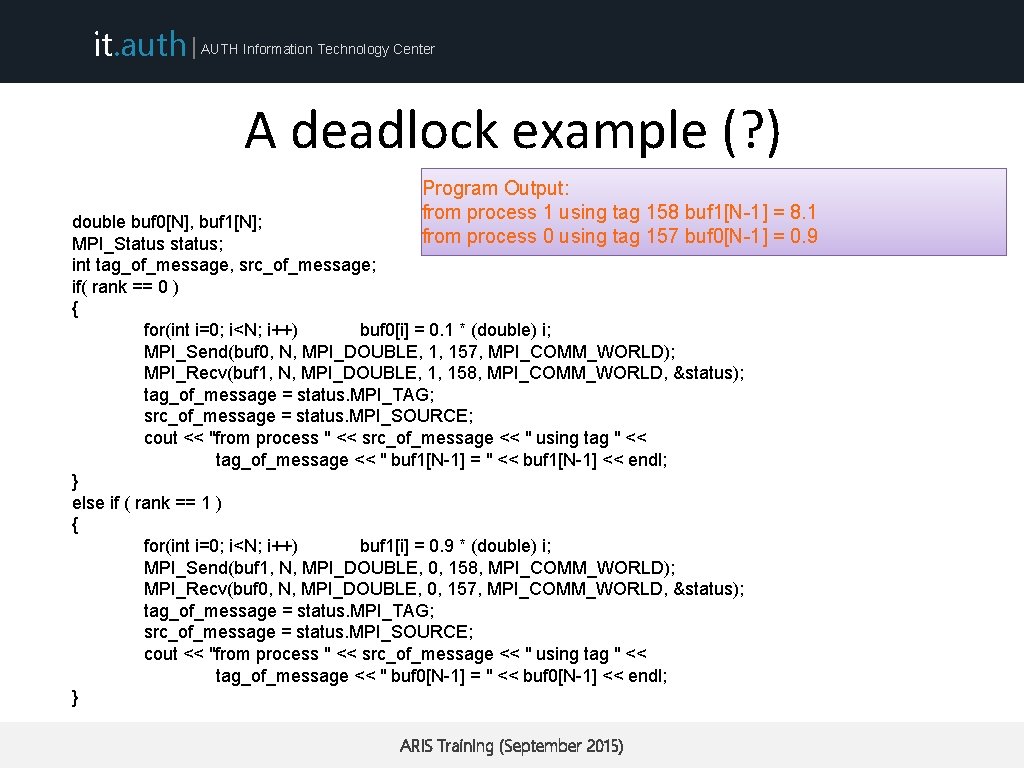 it. auth | AUTH Information Technology Center A deadlock example (? ) Program Output: