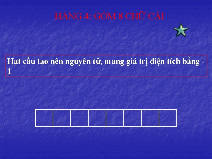HÀNG 4: GỒM 8 CHỮ CÁI Hạt cấu tạo nên nguyên tử, mang giá