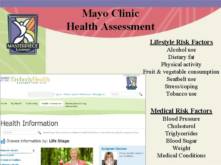 Mayo Clinic Health Assessment Lifestyle Risk Factors Alcohol use Dietary fat Physical activity Fruit