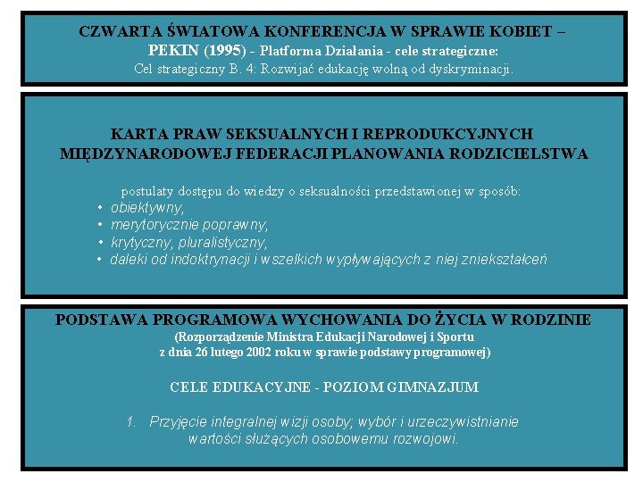 CZWARTA ŚWIATOWA KONFERENCJA W SPRAWIE KOBIET – PEKIN (1995) - Platforma Działania - cele