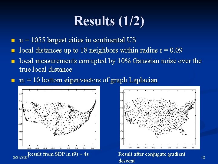 Results (1/2) n n n = 1055 largest cities in continental US local distances Results (1/2) n n n = 1055 largest cities in continental US local distances