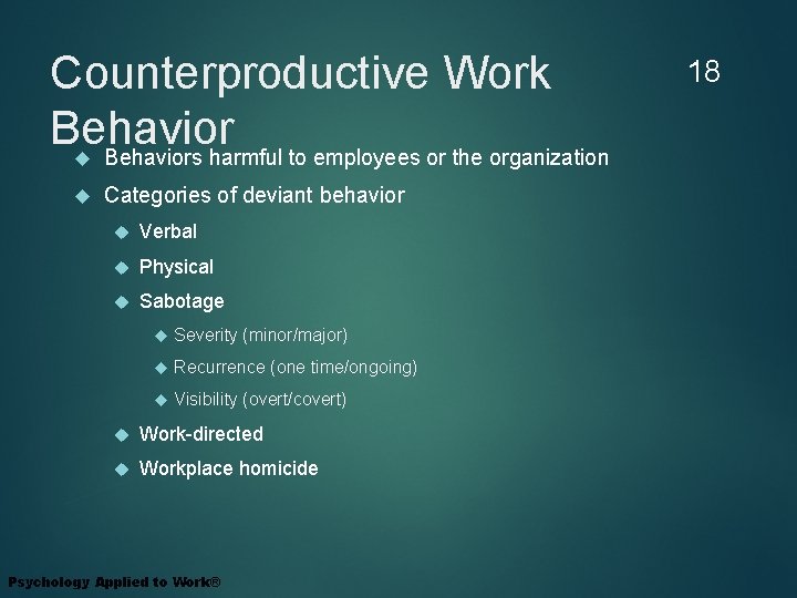 Counterproductive Work Behaviors harmful to employees or the organization Categories of deviant behavior Verbal