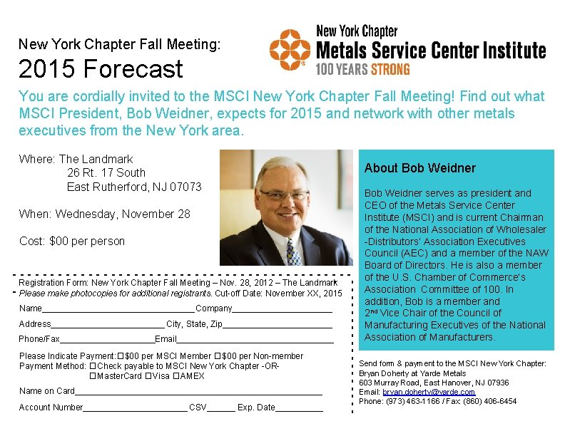 New York Chapter Fall Meeting 2015 Forecast You