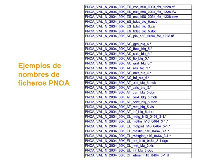 Ejemplos de nombres de ficheros PNOA 