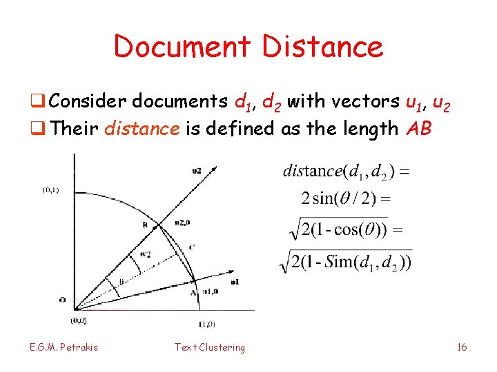 Document Distance q Consider documents d 1, d 2 with vectors u 1, u