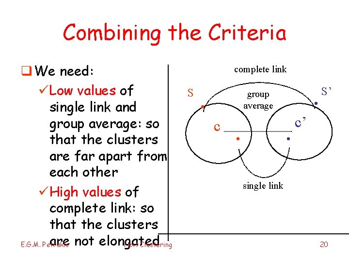 Combining the Criteria q We need: üLow values of single link and group average: