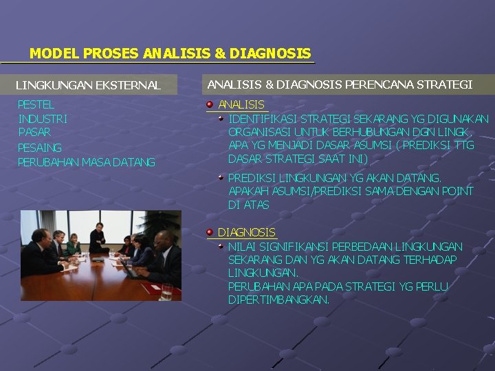 MODEL PROSES ANALISIS & DIAGNOSIS LINGKUNGAN EKSTERNAL PESTEL INDUSTRI PASAR PESAING PERUBAHAN MASA DATANG