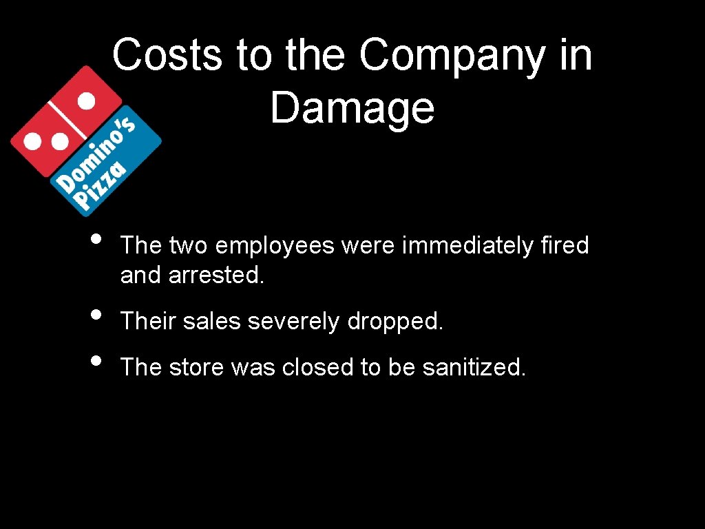 Costs to the Company in Damage • • • The two employees were immediately