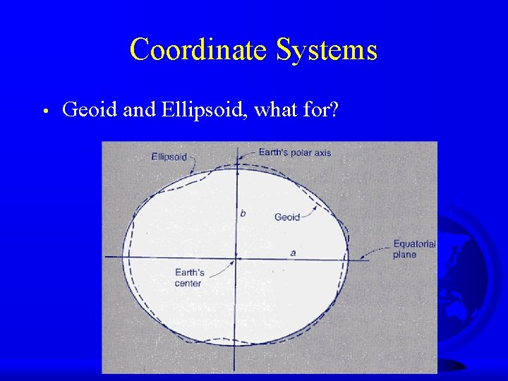 Coordinate Systems • Geoid and Ellipsoid, what for? 