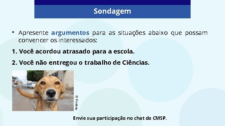 Sondagem • Apresente argumentos para as situações abaixo que possam convencer os interessados: 1.