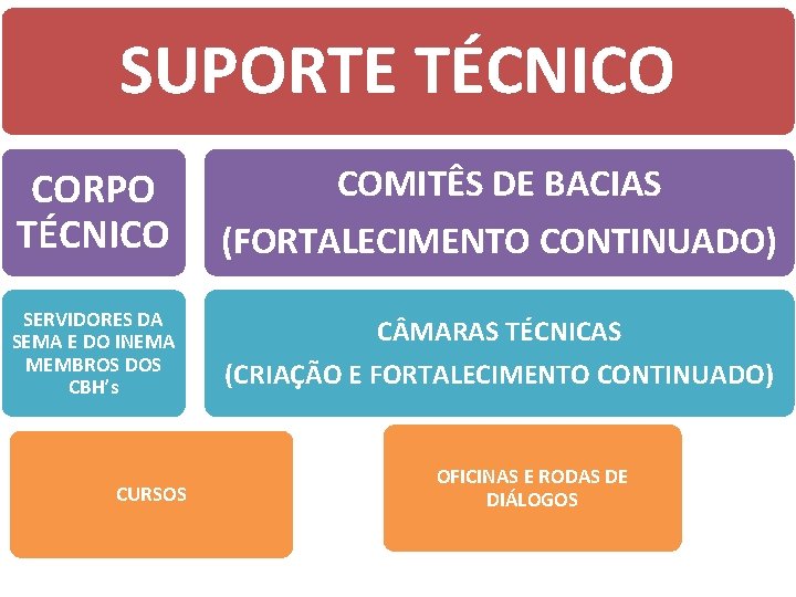 SUPORTE TÉCNICO CORPO TÉCNICO COMITÊS DE BACIAS (FORTALECIMENTO CONTINUADO) SERVIDORES DA SEMA E DO