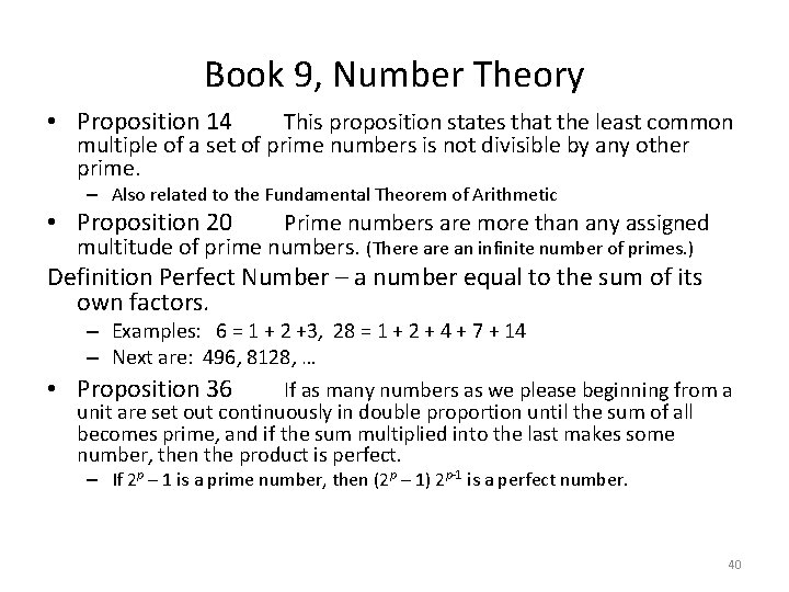 Book 9, Number Theory • Proposition 14 This proposition states that the least common