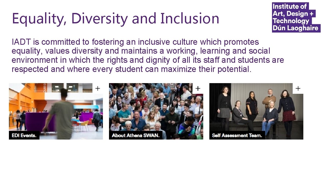 Equality, Diversity and Inclusion IADT is committed to fostering an inclusive culture which promotes