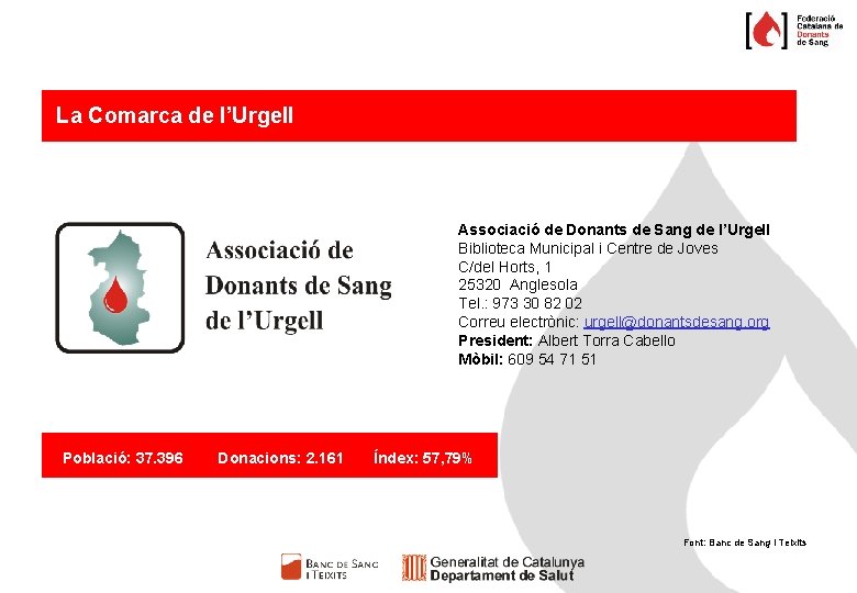 La Comarca de l’Urgell Associació de Donants de Sang de l’Urgell Biblioteca Municipal i