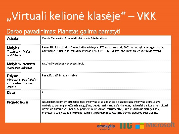 „Virtuali kelionė klasėje“ – VKK Darbo pavadinimas: Planetas galima pamatyti Autoriai Violeta Matiukaitė, Aldona