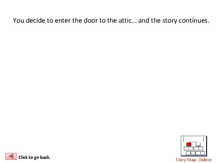 You decide to enter the door to the attic… and the story continues. Click