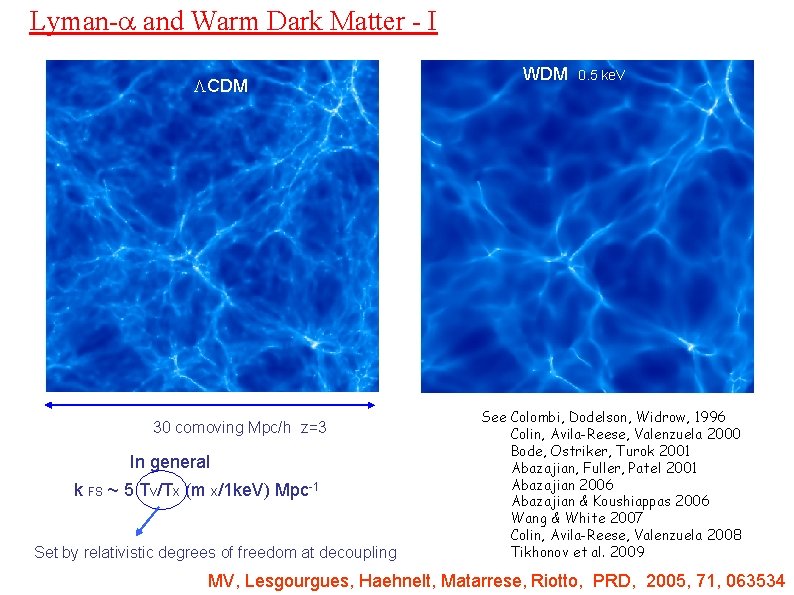 Lyman-a and Warm Dark Matter - I LCDM 30 comoving Mpc/h z=3 In general