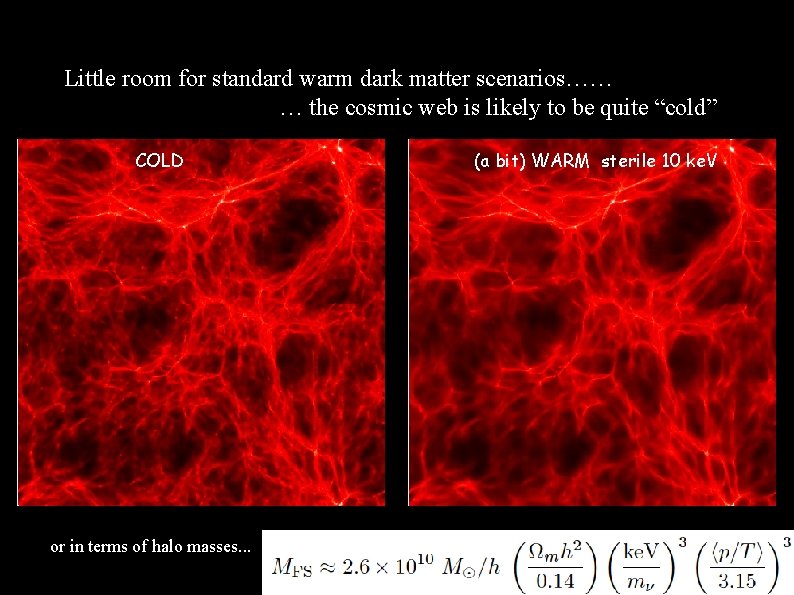 Little room for standard warm dark matter scenarios…… … the cosmic web is likely