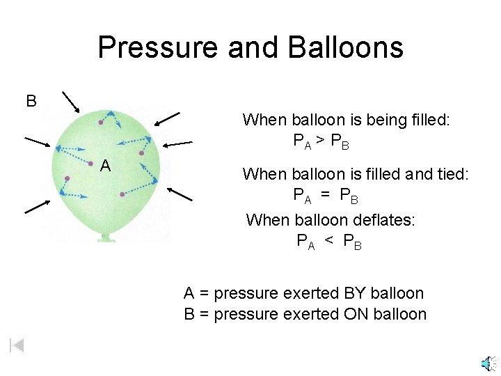 Pressure and Balloons B When balloon is being filled: PA > P B A