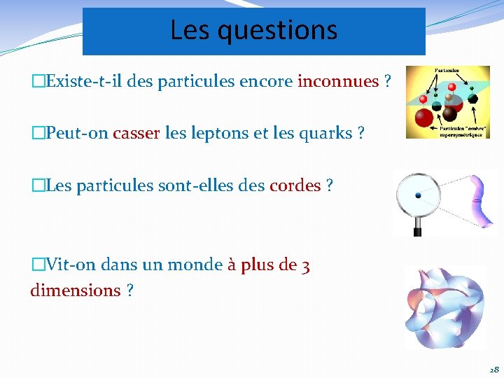 Les questions �Existe-t-il des particules encore inconnues ? �Peut-on casser les leptons et les