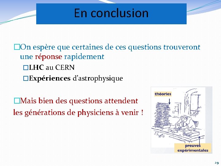 En conclusion �On espère que certaines de ces questions trouveront une réponse rapidement �LHC