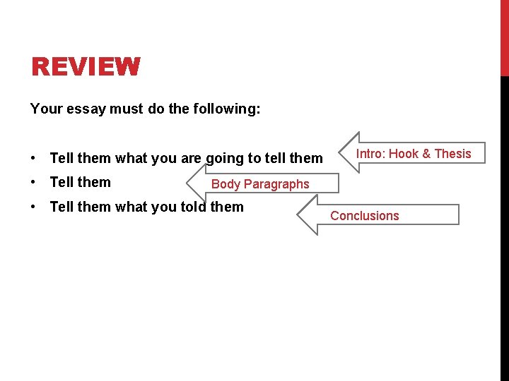 REVIEW Your essay must do the following: • Tell them what you are going