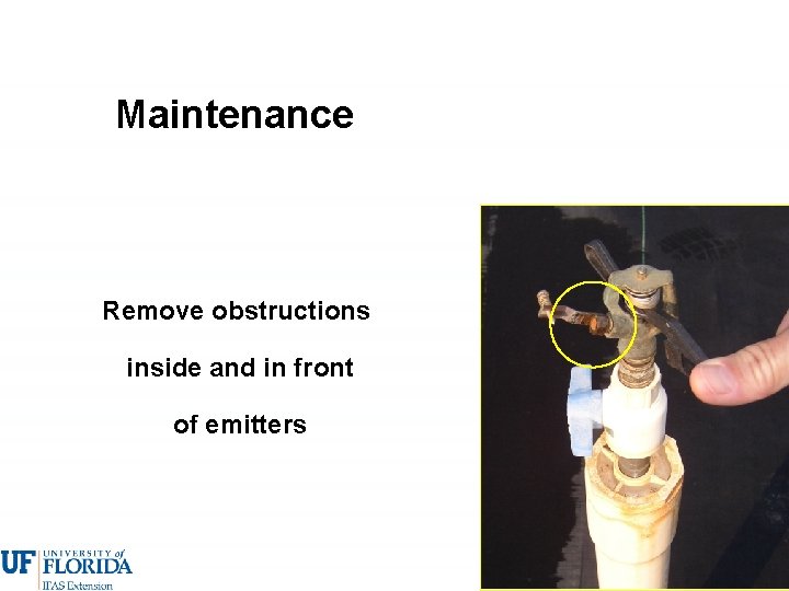 Maintenance Remove obstructions inside and in front of emitters 